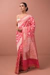 Sacred Weaves_Pink Katan Silk Handwoven Floral Jaal Paithani Sona Rupa Saree  _Online_at_Aza_Fashions