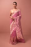 Buy_Sacred Weaves_Pink Satin Silk Handwoven Floral Meenakari Kadua Work Saree _at_Aza_Fashions