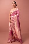 Sacred Weaves_Pink Satin Silk Handwoven Floral Meenakari Kadua Work Saree  _Online_at_Aza_Fashions