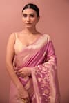 Buy_Sacred Weaves_Pink Satin Silk Handwoven Floral Meenakari Kadua Work Saree _Online_at_Aza_Fashions