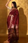 Shop_Sacred Weaves_Maroon Satin Silk Handwoven Floral Meenakari Kadua Work Pattern Saree _Online_at_Aza_Fashions