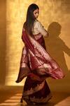 Sacred Weaves_Maroon Satin Silk Handwoven Floral Meenakari Kadua Work Pattern Saree _at_Aza_Fashions