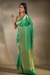 Sacred Weaves_Green Satin Silk Handwoven Floral Meenakari Kadua Work Saree _Online_at_Aza_Fashions