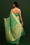 Shop_Sacred Weaves_Green Satin Silk Handwoven Floral Meenakari Kadua Pattern Saree  _at_Aza_Fashions