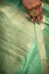 Shop_Sacred Weaves_Green Satin Silk Handwoven Floral Meenakari Kadua Pattern Saree  _Online_at_Aza_Fashions