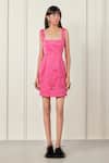 Buy_TheRealB_Pink Satin Embellished Stone Square Neck Daring Dress  _at_Aza_Fashions