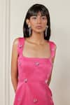 Shop_TheRealB_Pink Satin Embellished Stone Square Neck Daring Dress  _Online_at_Aza_Fashions