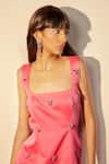 TheRealB_Pink Satin Embellished Stone Square Neck Daring Dress  _at_Aza_Fashions