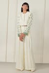 Buy_TheRealB_White Satin Embellished Sequin Round Divine Deity Sleeve Blazer And Pant Set _Online_at_Aza_Fashions