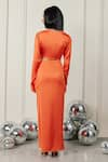 Shop_TheRealB_Orange Satin Plain V Neck Flaming Fling Crop Top And Gathered Skirt Set _at_Aza_Fashions