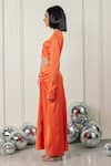 Buy_TheRealB_Orange Satin Plain V Neck Flaming Fling Crop Top And Gathered Skirt Set _Online_at_Aza_Fashions