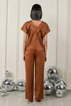 Shop_Therealb_Brown Satin V-neck Free-spirited Shirt And Pant Set _at_Aza_Fashions