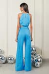 Shop_Therealb_Blue Satin Halter Neck Rebel Rhapsody Crop Top And Flared Pant Set _at_Aza_Fashions