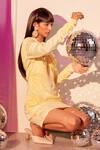 Therealb_Yellow Satin Round Neck Moments Dress _Online_at_Aza_Fashions