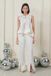 Buy_Therealb_White Satin Pearls, Serene Sway Embellished Peplum Top And Flared Pant Set _at_Aza_Fashions