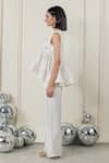 Therealb_White Satin Pearls, Serene Sway Embellished Peplum Top And Flared Pant Set _Online_at_Aza_Fashions
