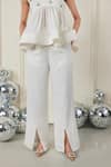 Shop_Therealb_White Satin Pearls, Serene Sway Embellished Peplum Top And Flared Pant Set _Online_at_Aza_Fashions