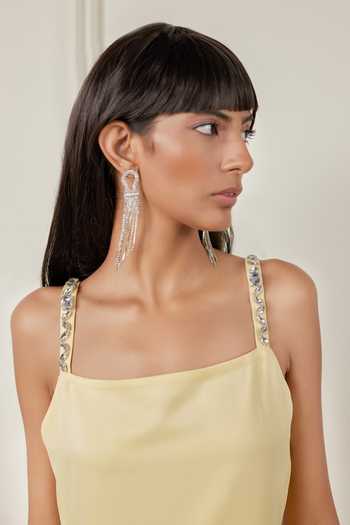 Shop_Therealb_Yellow Satin Embellished Stone Square Neck Touch Of Boldness Tunic And Pant Set _Online_at_Aza_Fashions