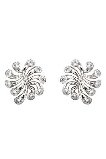 Shop_Opalina Soulful Jewellery_Silver Plated Crystals Abstract Spiral Earrings _Online_at_Aza_Fashions