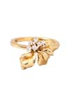 Shop_Opalina Soulful Jewellery_Gold Plated Crystal Half Floral Embellished Ring _at_Aza_Fashions