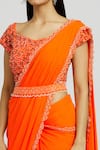 Nitisha Kashyap Official_Orange Silk Embroidered Beads V Neck Border Saree With Blouse  _at_Aza_Fashions