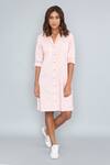 Buy_PALLAVI SWADI_Peach Cotton Satin Solid Collar Front Buttoned Shirt Dress  _at_Aza_Fashions