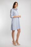 Shop_Pallavi Swadi_Blue Cotton Satin Crystals Collared Sleeve Embroidered Shirt Dress _at_Aza_Fashions