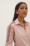 Buy_PALLAVI SWADI_Peach Cotton Satin Hand Embellished Swarovski Flower Ribbon Shirt  _Online_at_Aza_Fashions