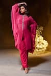 Buy Divya Aggarwal Fuchsia Muslin Silk Embellished Mirror Cape Band Laurel Placket Pant Set at Aza Fashions Buy_Divya Aggarwal_Fuchsia Muslin Silk Embellished Mirror Cape Band Laurel Placket Pant Set _at_Aza_Fashions
