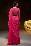 Shop_Divya Aggarwal_Fuchsia Georgette Embellished Sequins V Elsa Border Pre-draped Ruffle Saree Set _at_Aza_Fashions