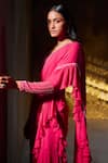 Divya Aggarwal_Fuchsia Georgette Embellished Sequins V Elsa Border Pre-draped Ruffle Saree Set _Online_at_Aza_Fashions