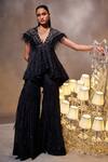 Divya Aggarwal_Black Chanderi Silk Embellished Feather V Neck Ava Kurta And Sharara Set _at_Aza_Fashions