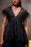 Shop_Divya Aggarwal_Black Chanderi Silk Embellished Feather V Neck Ava Kurta And Sharara Set _at_Aza_Fashions
