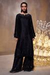 Divya Aggarwal_Black Chanderi Silk Embellished Feather Notched Zuri Kurta And Sharara Set _Online_at_Aza_Fashions