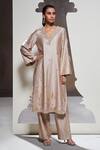 Buy_Divya Aggarwal_Beige Chanderi Silk Embellished Feather V Neck Dara Kurta And Sharara Set _at_Aza_Fashions