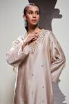 Shop_Divya Aggarwal_Beige Chanderi Silk Embellished Feather V Neck Dara Kurta And Sharara Set _Online_at_Aza_Fashions