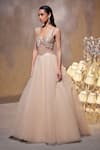 Divya Aggarwal_Beige Tulle Mesh Embellished Crystals Sweetheart Bella Bodice Corset Gown _Online_at_Aza_Fashions