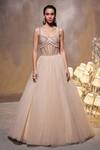 Buy_Divya Aggarwal_Beige Tulle Mesh Embellished Crystals Sweetheart Bella Bodice Corset Gown _Online_at_Aza_Fashions