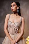 Shop_Divya Aggarwal_Beige Tulle Mesh Embellished Crystals Sweetheart Bella Bodice Corset Gown _at_Aza_Fashions