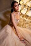 Divya Aggarwal_Beige Tulle Mesh Embellished Crystals Sweetheart Bella Bodice Corset Gown _at_Aza_Fashions