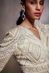 Divya Aggarwal_Ivory Jacket Heavy Satin Embellished Geometric V Eleanor With Draped Skirt _at_Aza_Fashions