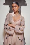 Divya Aggarwal_Pink Tissue Organza Embellished Mirror Leaf Stella Jacket Pant Set _Online_at_Aza_Fashions