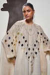 Shop_Divya Aggarwal_Ivory Tissue Embellished Mirror Round Ziva Cape Shirt And Pant Set _Online_at_Aza_Fashions