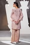 Shop_Divya Aggarwal_Pink Tissue Organza Hand Embellished V Neck Hera Kurta And Pant Set _at_Aza_Fashions