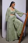 Buy_Divya Aggarwal_Green Organza Embellished Pearl Blouse Sweetheart Long Jacket And Pant Set 