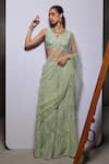 Buy_Divya Aggarwal_Green Organza Embellished Pearl V Neck Eliora Draped Sharara Saree With Blouse _at_Aza_Fashions