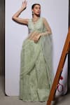 Buy_Divya Aggarwal_Green Organza Embellished Pearl V Neck Eliora Draped Sharara Saree With Blouse _Online_at_Aza_Fashions