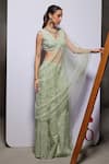 Shop_Divya Aggarwal_Green Organza Embellished Pearl V Neck Eliora Draped Sharara Saree With Blouse _Online_at_Aza_Fashions