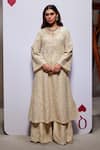 Buy_Divya Aggarwal_Ivory Organza Embellished Pearl Leaf Helena Long Kurta And Pant Set _at_Aza_Fashions