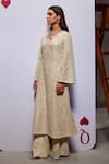 Divya Aggarwal_Ivory Organza Embellished Pearl Leaf Helena Long Kurta And Pant Set _Online_at_Aza_Fashions